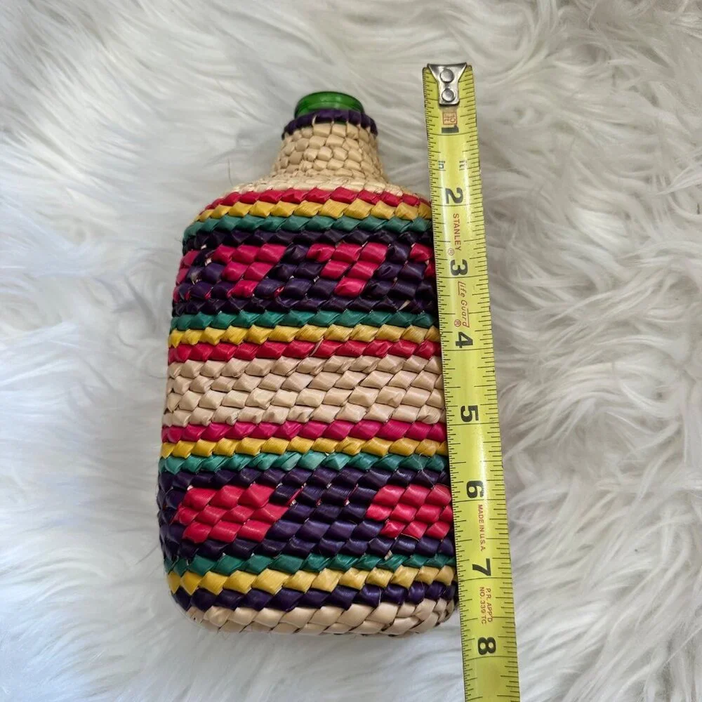 Artisan Crochet Pam Straw Wrapped Bottle Vase Home Decor Boho Southwestern